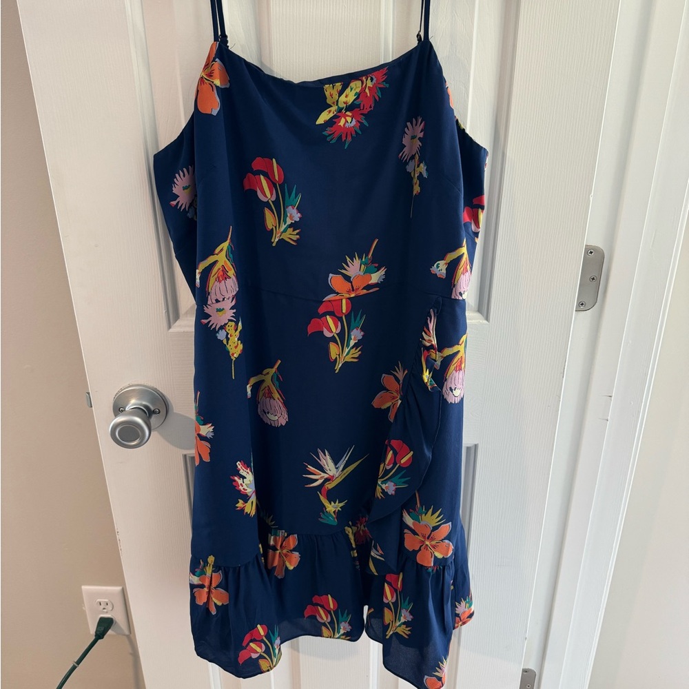 Madewell Floral Print Mini Dress - Blue and Orange